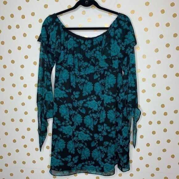 sam Edelman Off The Shoulder Teal Floral Dress 10 - Picture 3 of 6